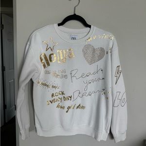 Zara White and Gold Sweatshirt with Metallic Accents